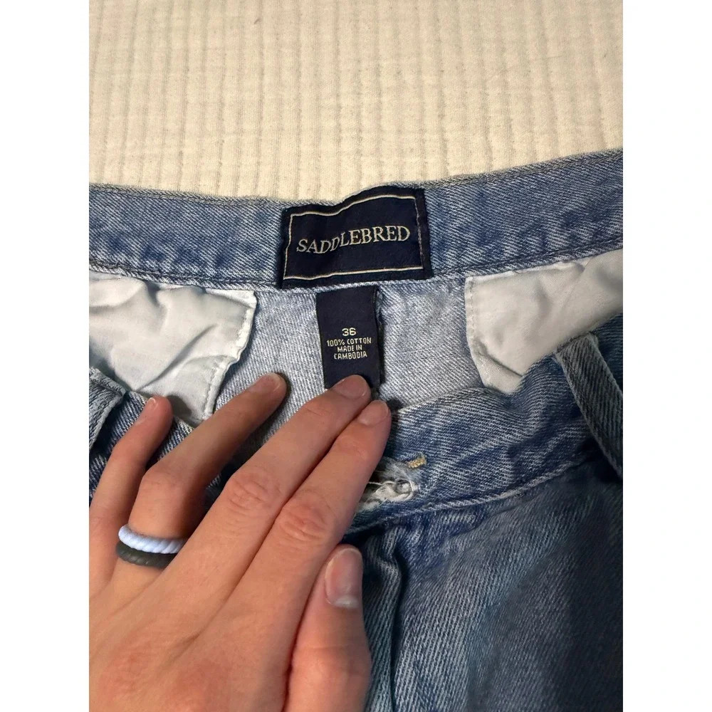 Saddlebred Vintage Denim Light Wash Pleated Front Relaxed Fit Short Size 36